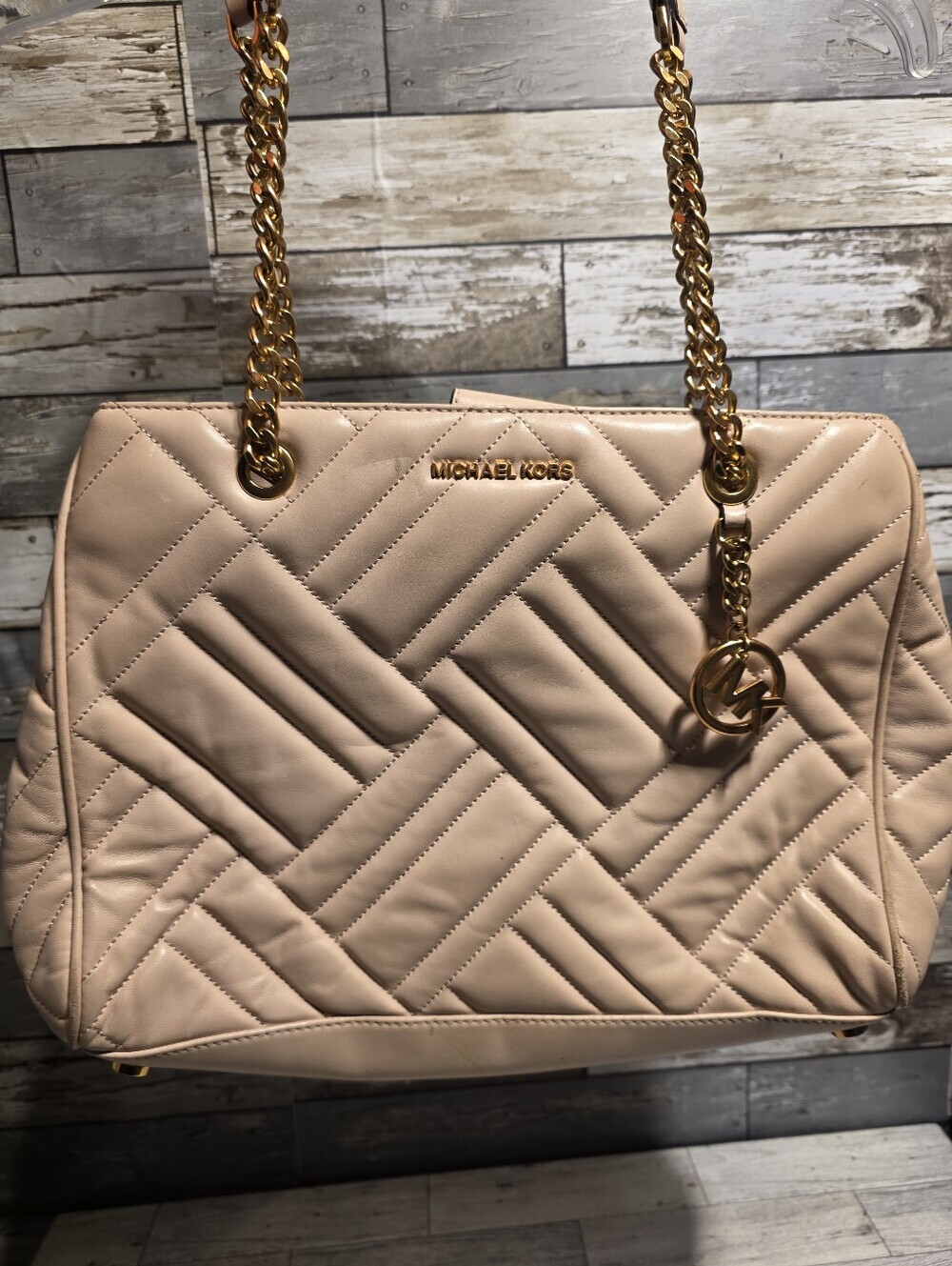 Michael Kors Quilted Shoulder Tote in Blush Pink with Gold Hardware